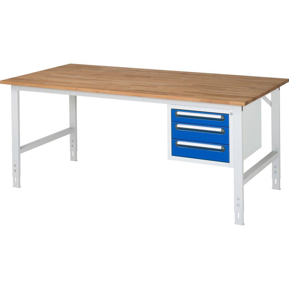 Číslo obrázku produktu 1: Pracovní stůl RAU ve výškově nastavitelném provedení, řada TOM, VxŠxH 760-1 080 x 2 500 x 1000 mm, 3 zásuvky, pracovní deska z bukového masivu