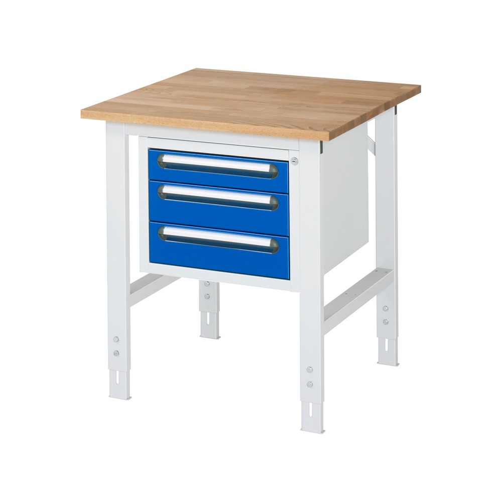 Číslo obrázku produktu 1: Pracovní stůl RAU ve výškově nastavitelném provedení, řada TOM, VxŠxH 760-1 080 x 750 x 800 mm, 3 zásuvky, pracovní deska z bukového masivu