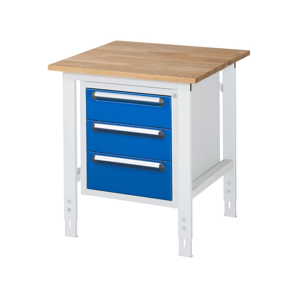 Číslo obrázku produktu 1: Pracovní stůl RAU ve výškově nastavitelném provedení, řada TOM, VxŠxH 760-1 080 x 750 x 800 mm, 3 zásuvky, pracovní deska z bukového masivu