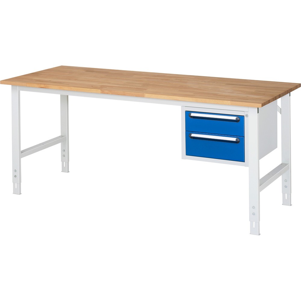 Číslo obrázku produktu 1: Pracovní stůl RAU ve výškově nastavitelném provedení, řada TOM, VxŠxH 760-1 080 x 2 500 x 800 mm, 3 zásuvky, pracovní deska z bukového masivu