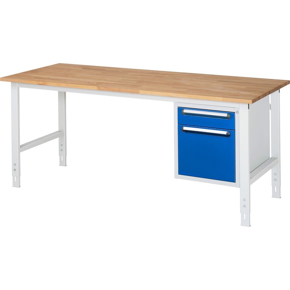 Číslo obrázku produktu 1: Pracovní stůl RAU ve výškově nastavitelném provedení, řada TOM, VxŠxH 760-1 080 x 2 500 x 800 mm, 3 zásuvky, pracovní deska z bukového masivu