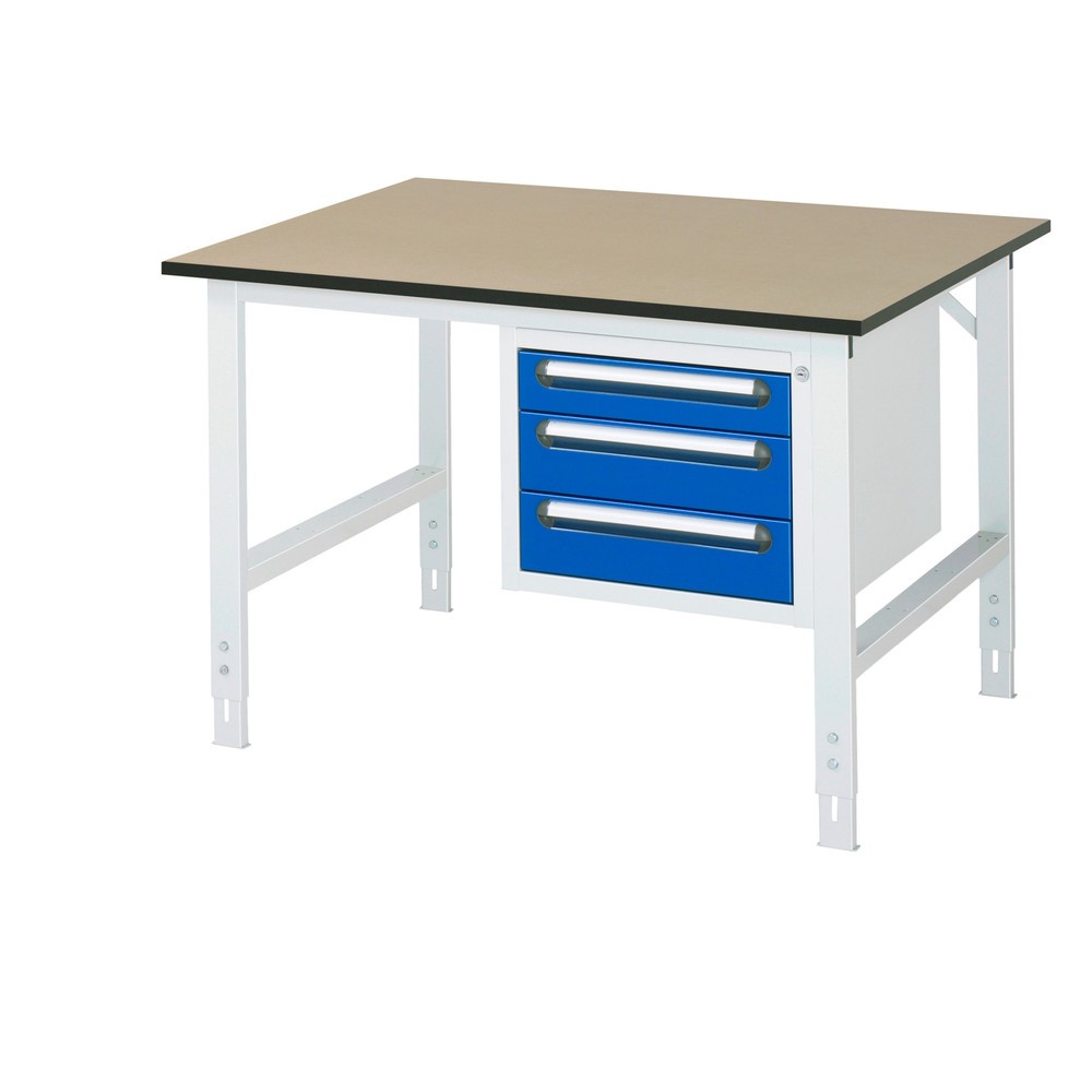 Číslo obrázku produktu 1: Pracovní stůl RAU ve výškově nastavitelném provedení, řada TOM, VxŠxH 760-1080 x 1 250 x 1000 mm, 3 zásuvky, pracovní deska MDF
