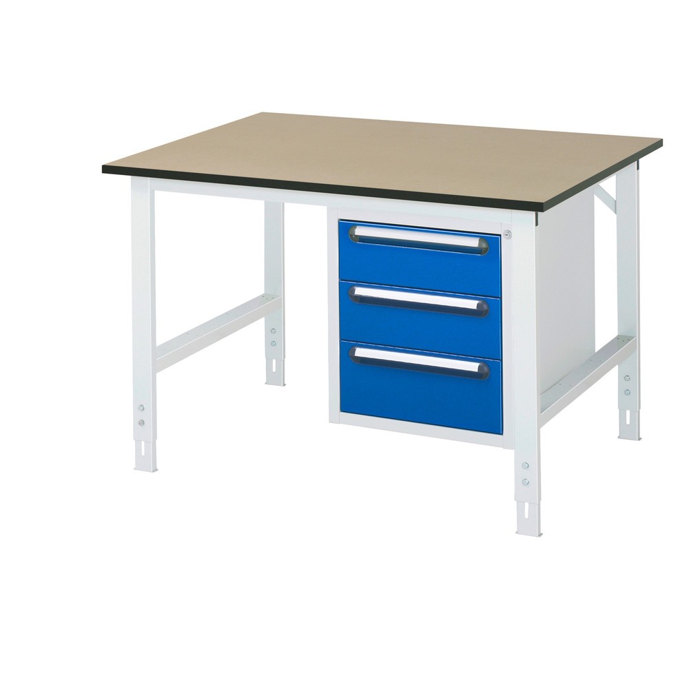Číslo obrázku produktu 1: Pracovní stůl RAU ve výškově nastavitelném provedení, řada TOM, VxŠxH 760-1080 x 1 250 x 1000 mm, 3 zásuvky, pracovní deska MDF