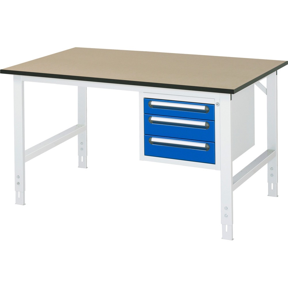 Číslo obrázku produktu 1: Pracovní stůl RAU ve výškově nastavitelném provedení, řada TOM, VxŠxH 760-1080 x 1500 x 1000 mm, 3 zásuvky, pracovní deska MDF