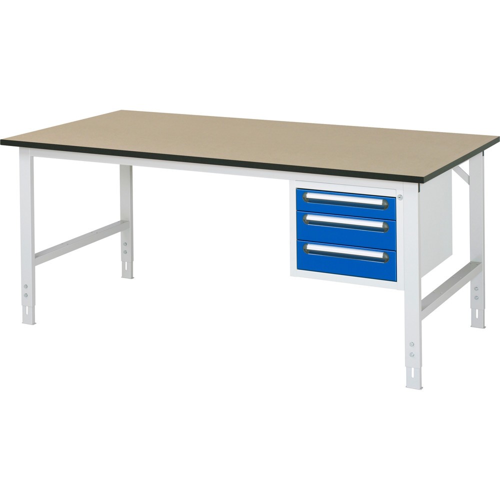 Číslo obrázku produktu 1: Pracovní stůl RAU ve výškově nastavitelném provedení, řada TOM, VxŠxH 760-1080 x 2500 x 1000 mm, 3 zásuvky, pracovní deska MDF
