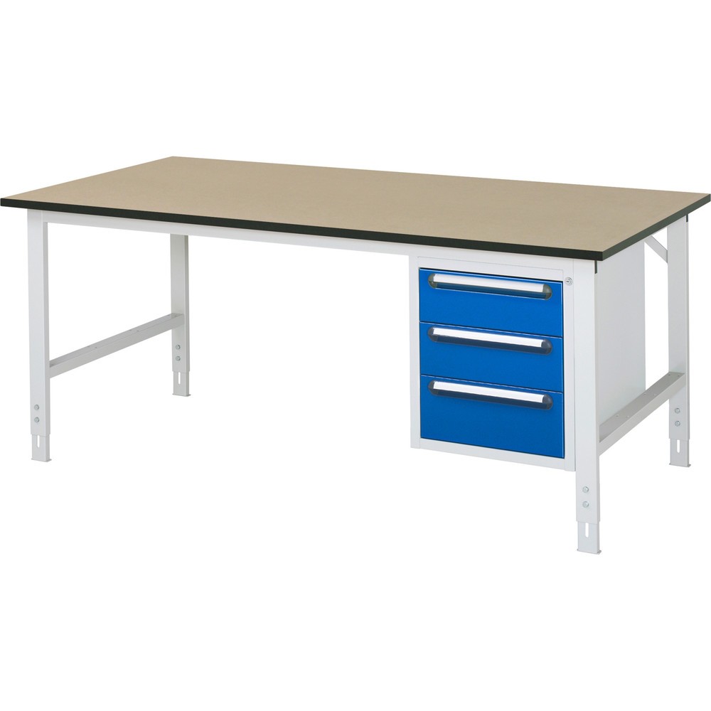 Číslo obrázku produktu 1: Pracovní stůl RAU ve výškově nastavitelném provedení, řada TOM, VxŠxH 760-1080 x 2500 x 1000 mm, 3 zásuvky, pracovní deska MDF