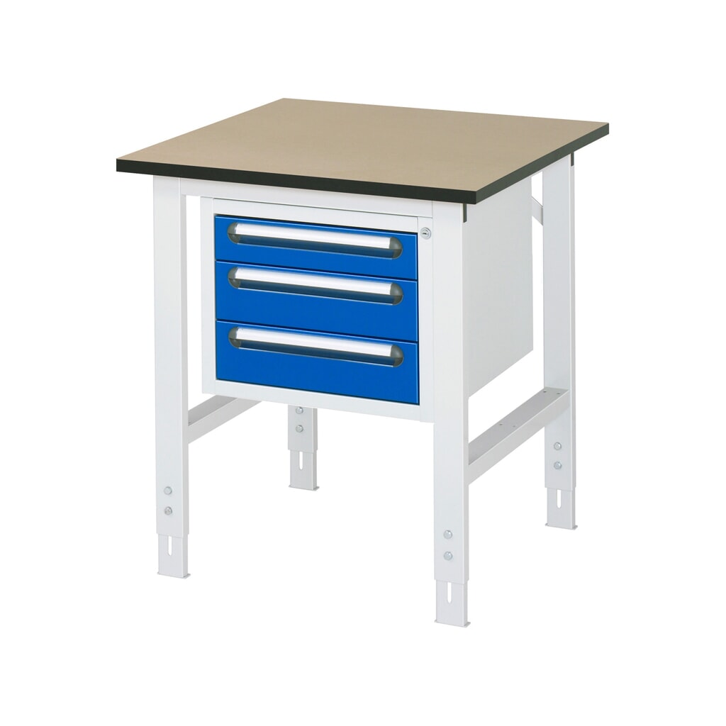 Obrázek produktu: Pracovní stůl RAU ve výškově nastavitelném provedení, řada TOM, VxŠxH 760-1080 x 750 x 800 mm, 3 zásuvky, pracovní deska MDF