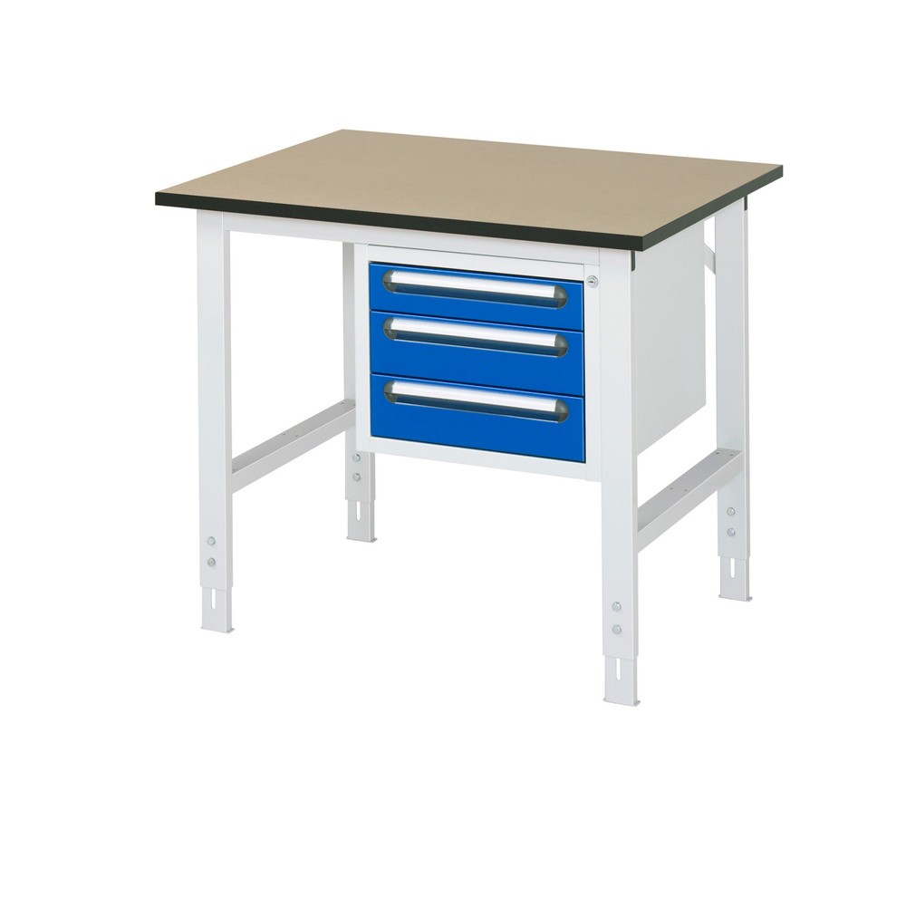 Číslo obrázku produktu 1: Pracovní stůl RAU ve výškově nastavitelném provedení, řada TOM, VxŠxH 760-1080 x 1000 x 800 mm, 3 zásuvky, pracovní deska MDF