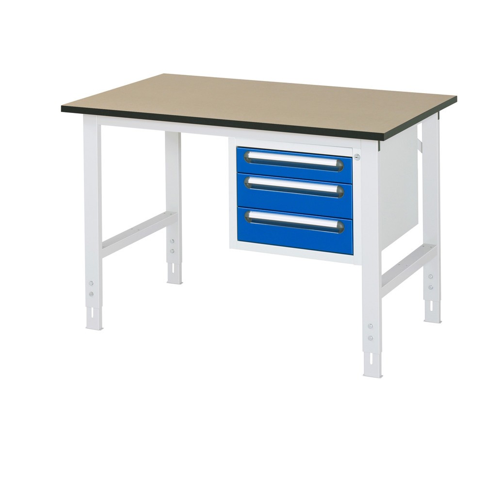 Číslo obrázku produktu 1: Pracovní stůl RAU ve výškově nastavitelném provedení, řada TOM, VxŠxH 760-1080 x 1250 x 800 mm, 3 zásuvky, pracovní deska MDF