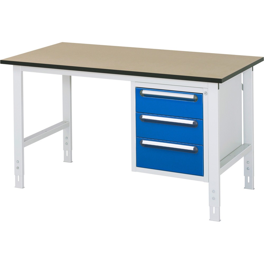 Číslo obrázku produktu 1: Pracovní stůl RAU ve výškově nastavitelném provedení, řada TOM, VxŠxH 760-1080 x 1500 x 800 mm, 3 zásuvky, pracovní deska MDF