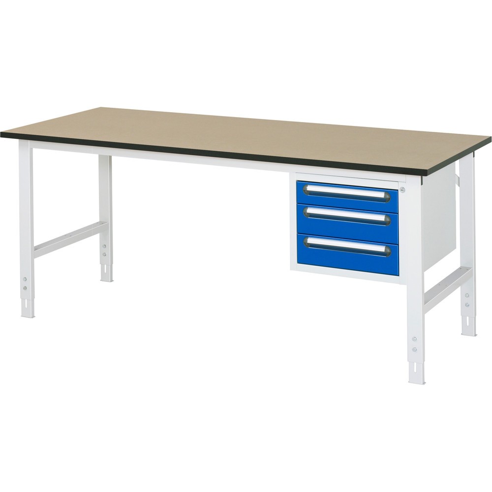 Číslo obrázku produktu 1: Pracovní stůl RAU ve výškově nastavitelném provedení, řada TOM, VxŠxH 760-1080 x 2500 x 800 mm, 3 zásuvky, pracovní deska MDF