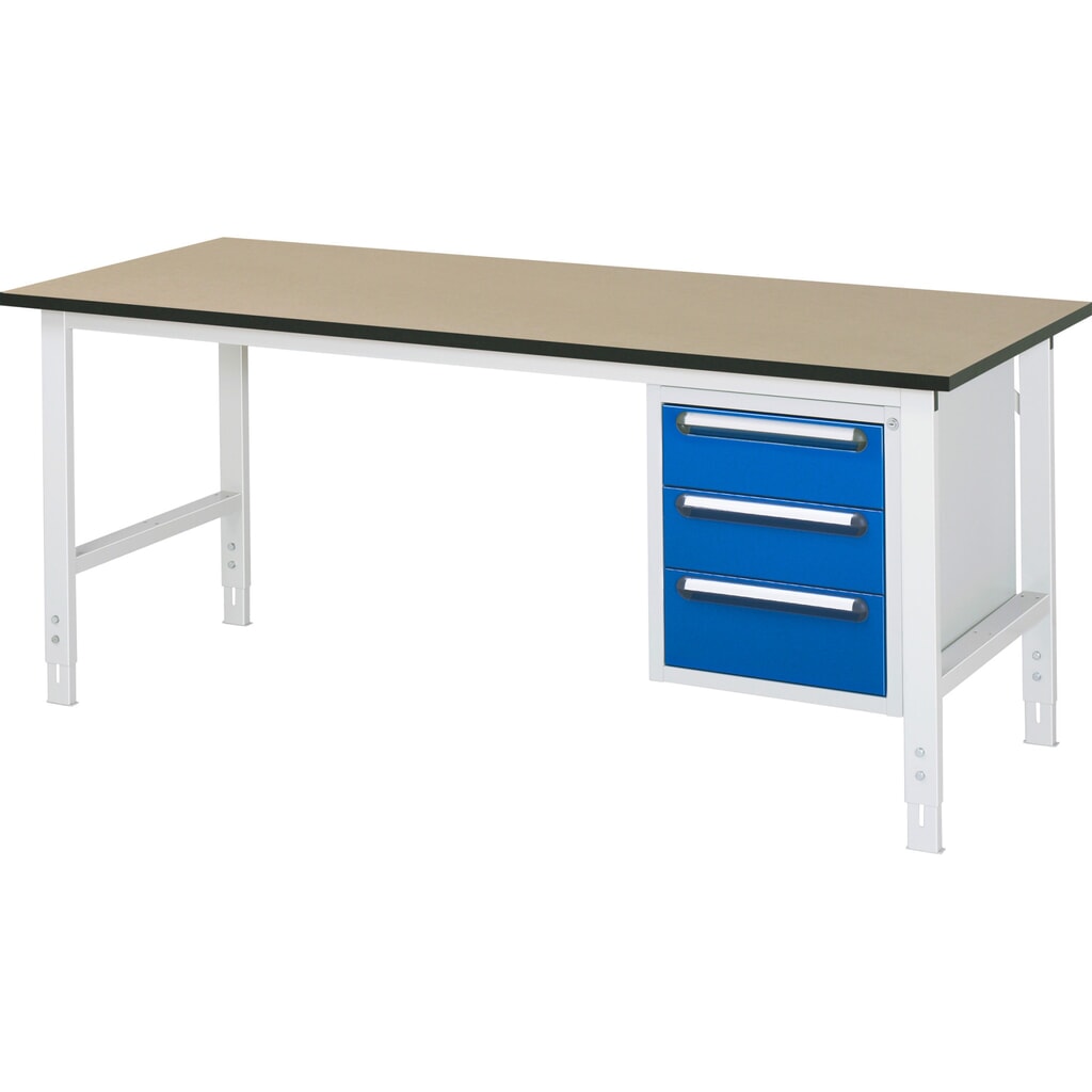 Pracovní stůl RAU ve výškově nastavitelném provedení, řada TOM, VxŠxH 760-1080 x 2500 x 800 mm, 3 zásuvky, pracovní deska MDF Obrázek produktu: Pracovní stůl RAU ve výškově nastavitelném provedení, řada TOM, VxŠxH 760-1080 x 2500 x 800 mm, 3 zásuvky, pracovní deska MDF