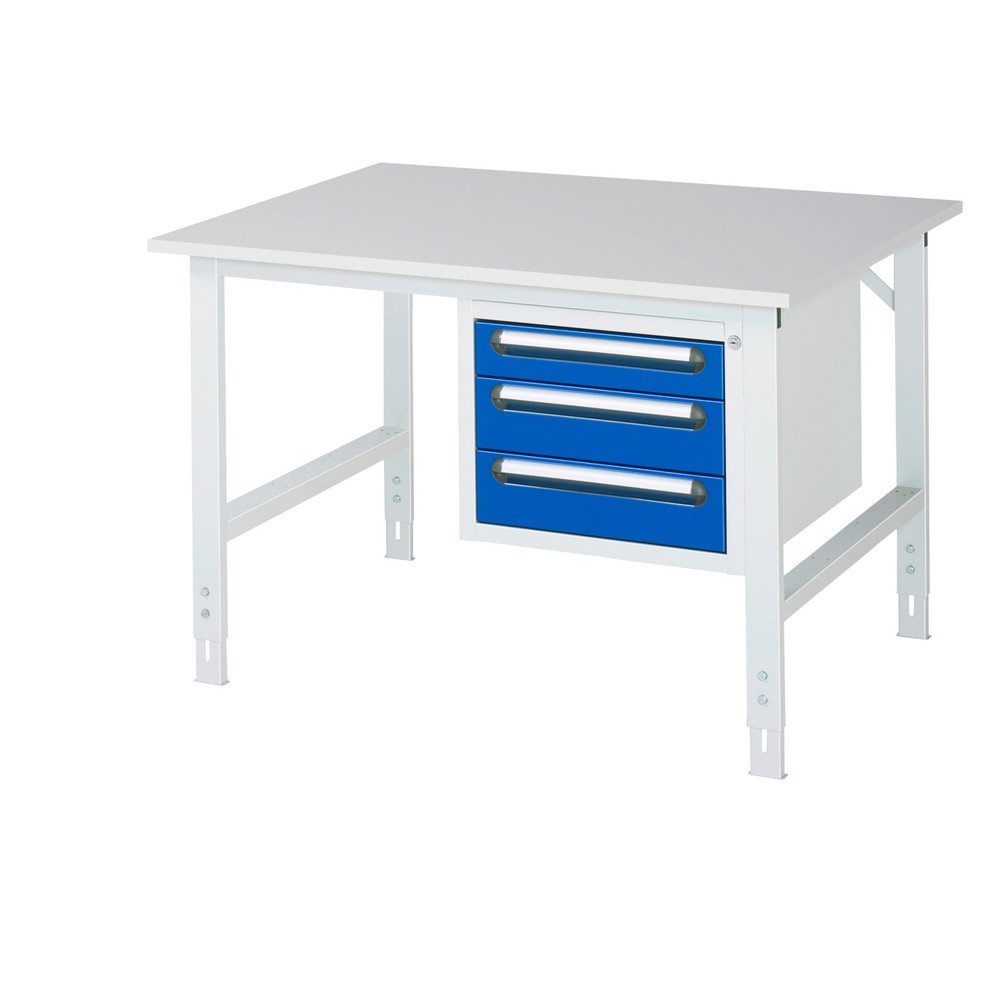 Číslo obrázku produktu 1: Pracovní stůl RAU ve výškově nastavitelném provedení, řada TOM, VxŠxH 760-1080 x 1250 x 1000 mm, 3 zásuvky, pracovní deska s melaminovým povrchem