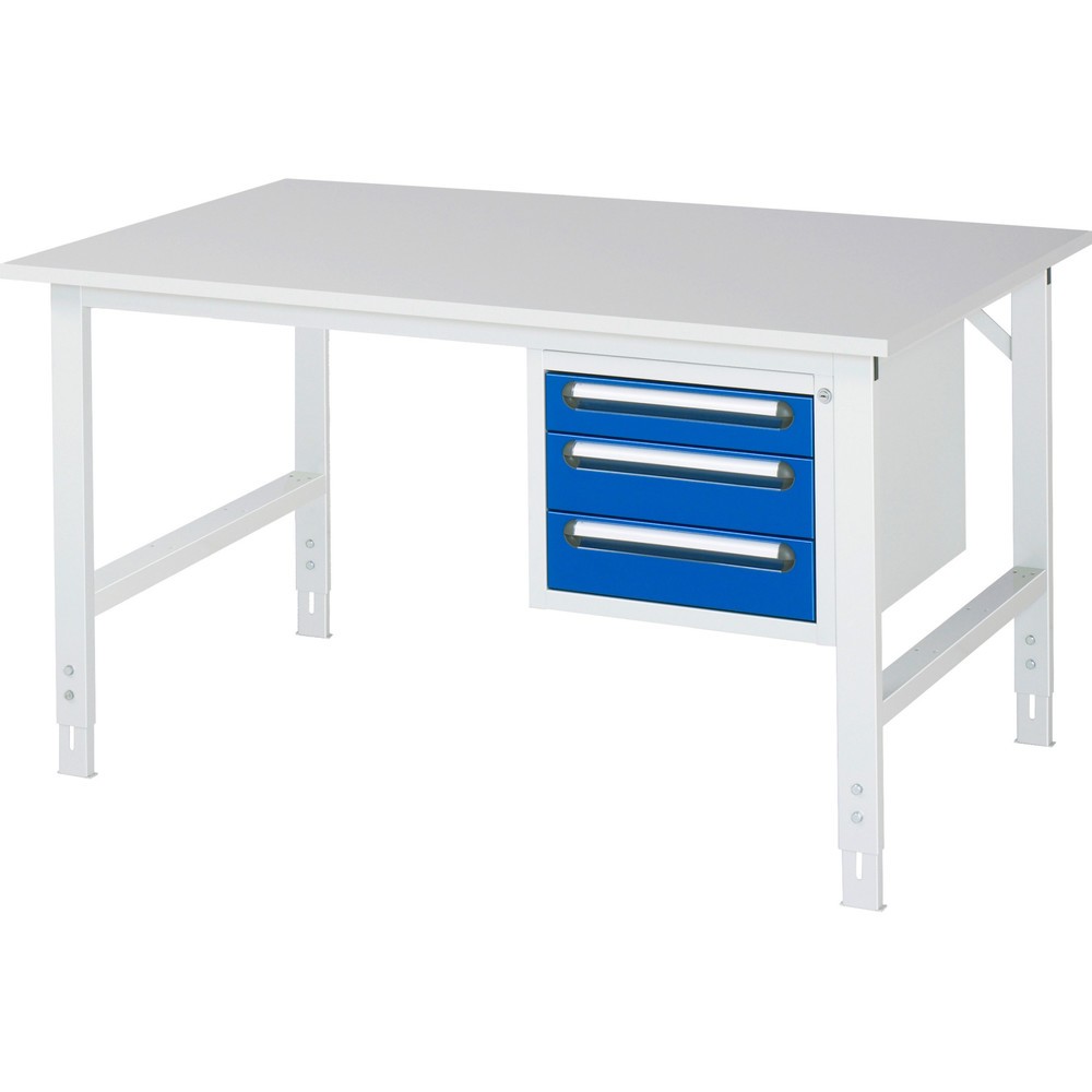 Číslo obrázku produktu 1: Pracovní stůl RAU ve výškově nastavitelném provedení, řada TOM, VxŠxH 760-1080 x 1500 x 1000 mm, 3 zásuvky, pracovní deska s melaminovým povrchem