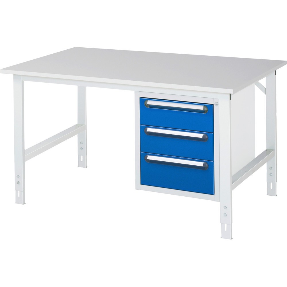 Číslo obrázku produktu 1: Pracovní stůl RAU ve výškově nastavitelném provedení, řada TOM, VxŠxH 760-1080 x 1500 x 1000 mm, 3 zásuvky, pracovní deska s melaminovým povrchem