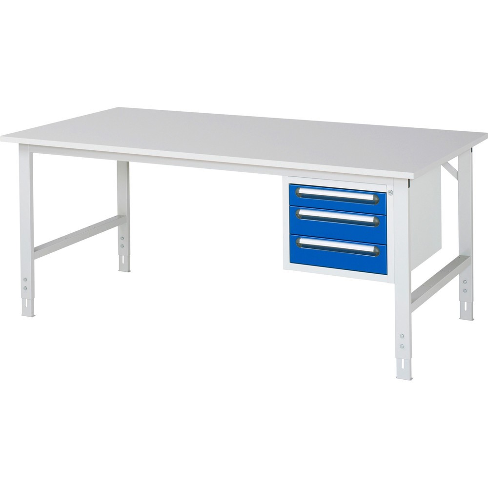 Číslo obrázku produktu 1: Pracovní stůl RAU ve výškově nastavitelném provedení, řada TOM, VxŠxH 760-1080 x 2500 x 1000 mm, 3 zásuvky, pracovní deska s melaminovým povrchem