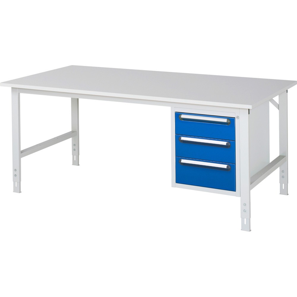Číslo obrázku produktu 1: Pracovní stůl RAU ve výškově nastavitelném provedení, řada TOM, VxŠxH 760-1080 x 2500 x 1000 mm, 3 zásuvky, pracovní deska s melaminovým povrchem