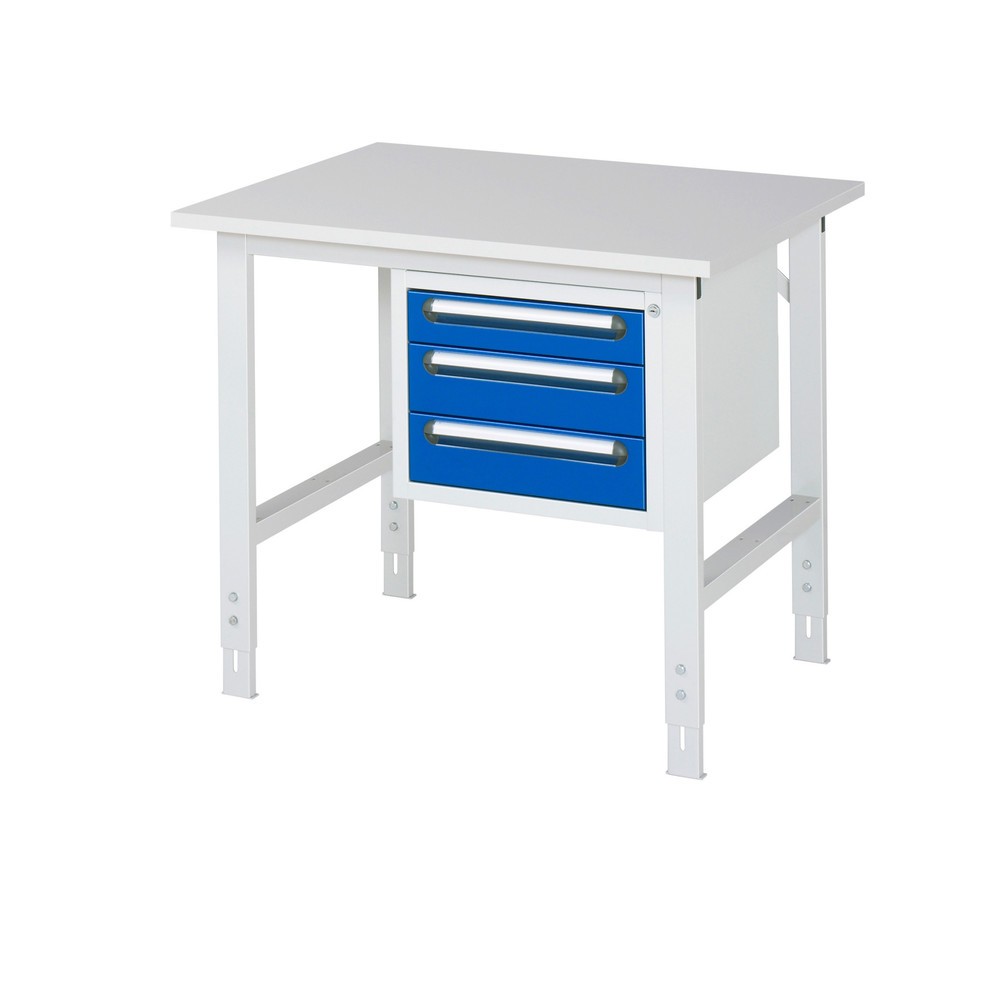 Číslo obrázku produktu 1: Pracovní stůl RAU ve výškově nastavitelném provedení, řada TOM, VxŠxH 760-1080 x 1000 x 800 mm, 3 zásuvky, pracovní deska s melaminovým povrchem