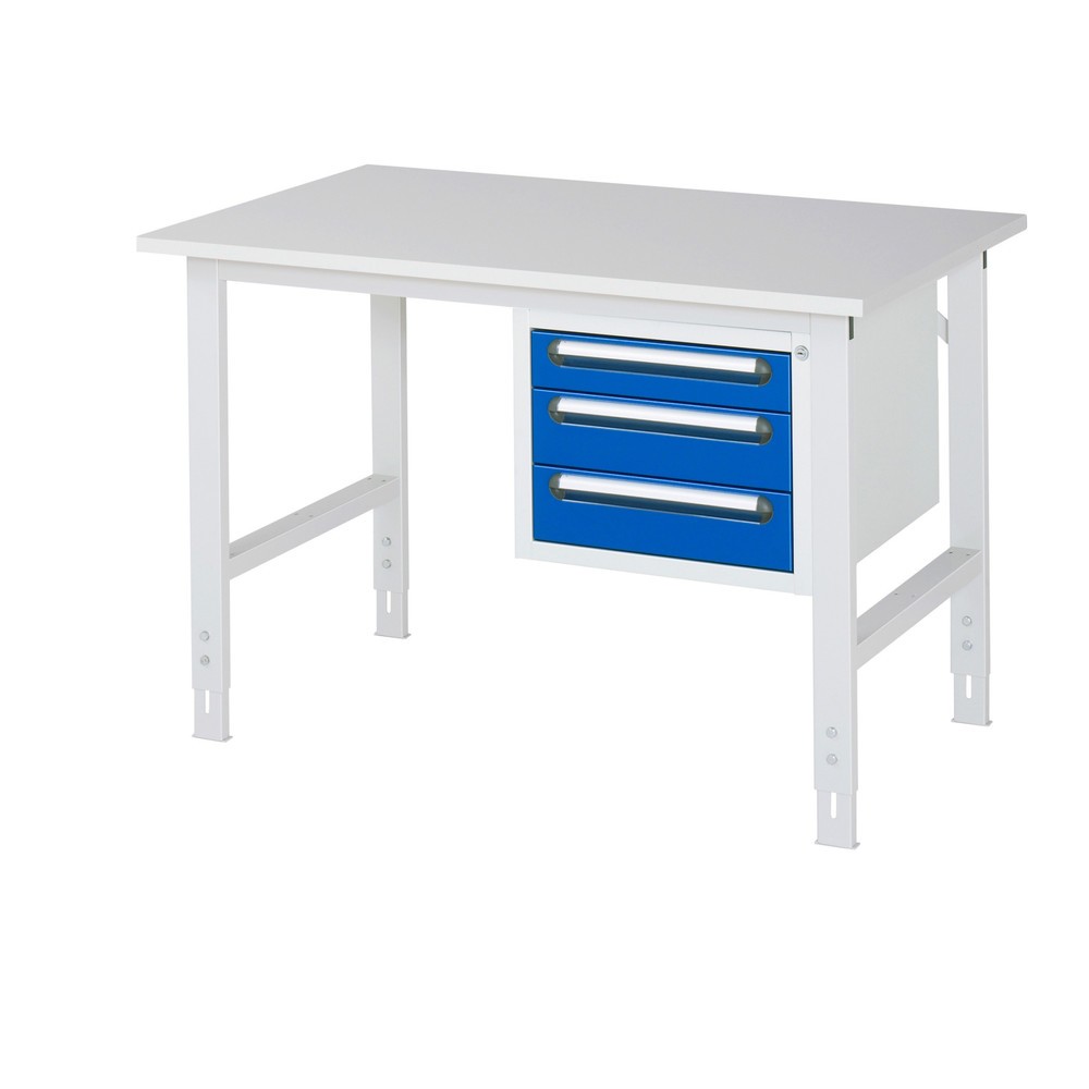 Číslo obrázku produktu 1: Pracovní stůl RAU ve výškově nastavitelném provedení, řada TOM, VxŠxH 760-1080 x 1250 x 800 mm, 3 zásuvky, pracovní deska s melaminovým povrchem