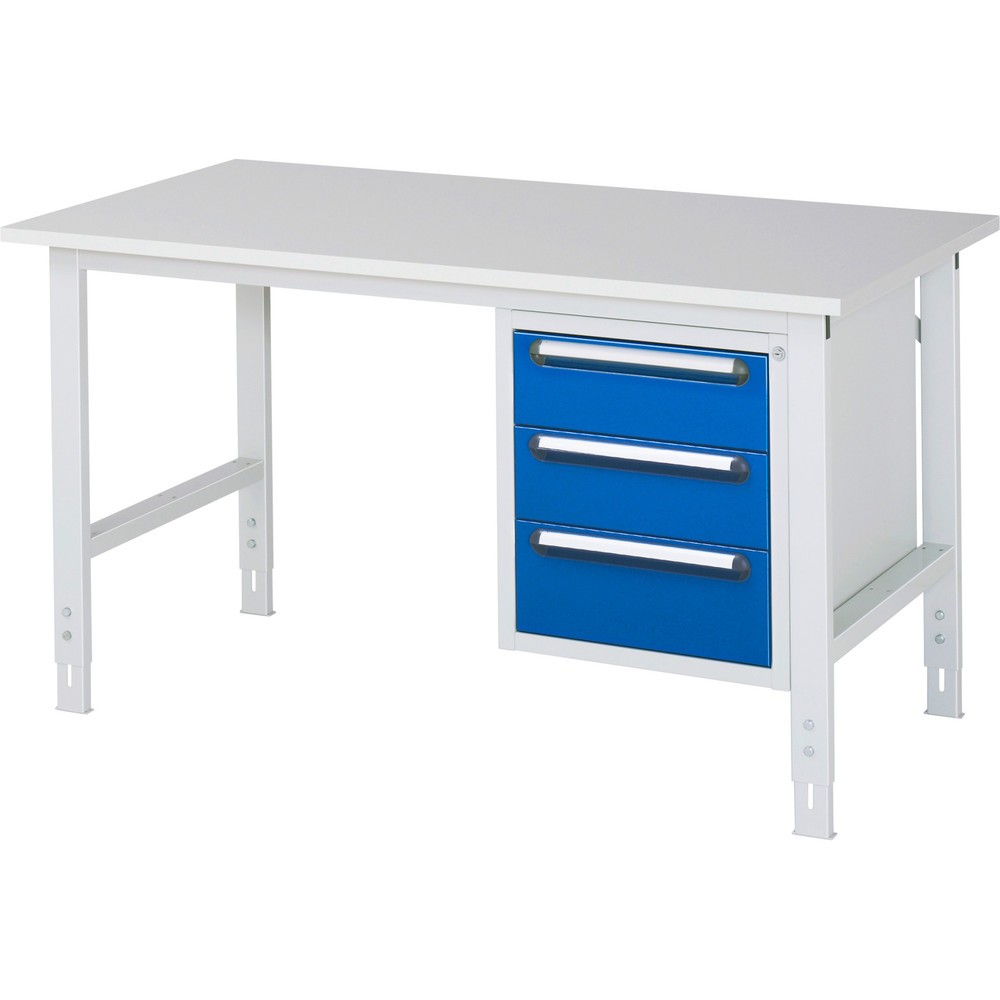 Číslo obrázku produktu 1: Pracovní stůl RAU ve výškově nastavitelném provedení, řada TOM, VxŠxH 760-1080 x 1500 x 800 mm, 3 zásuvky, pracovní deska s melaminovým povrchem
