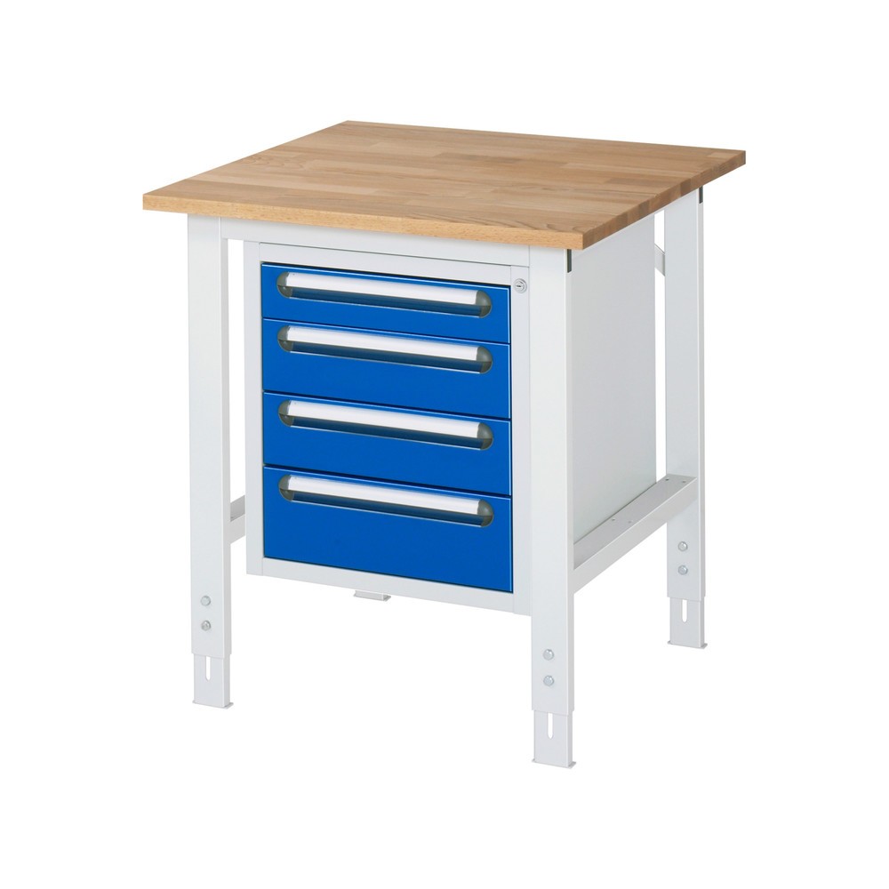 Číslo obrázku produktu 1: Pracovní stůl RAU ve výškově nastavitelném provedení, řada TOM, VxŠxH 760-1 080 x 750 x 800 mm, 4 zásuvky, pracovní deska z bukového masivu