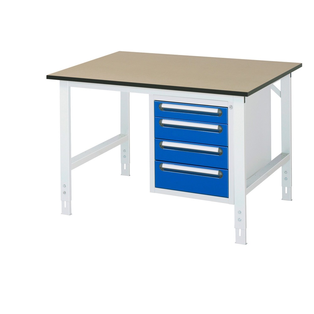 Číslo obrázku produktu 1: Pracovní stůl RAU ve výškově nastavitelném provedení, řada TOM, VxŠxH 760-1080 x 1 250 x 1000 mm, 4 zásuvky, pracovní deska MDF