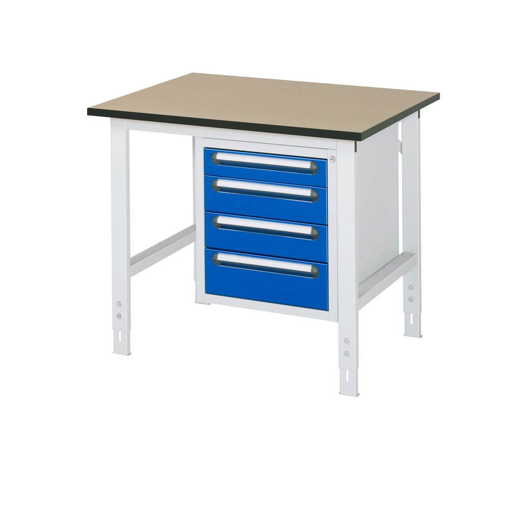 Číslo obrázku produktu 1: Pracovní stůl RAU ve výškově nastavitelném provedení, řada TOM, VxŠxH 760-1080 x 1000 x 800 mm, 4 zásuvky, pracovní deska MDF