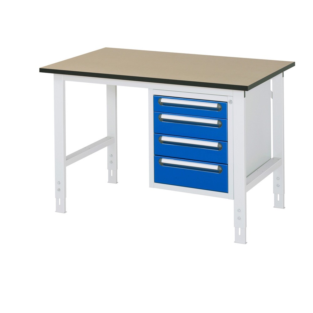 Číslo obrázku produktu 1: Pracovní stůl RAU ve výškově nastavitelném provedení, řada TOM, VxŠxH 760-1080 x 1250 x 800 mm, 4 zásuvky, pracovní deska MDF