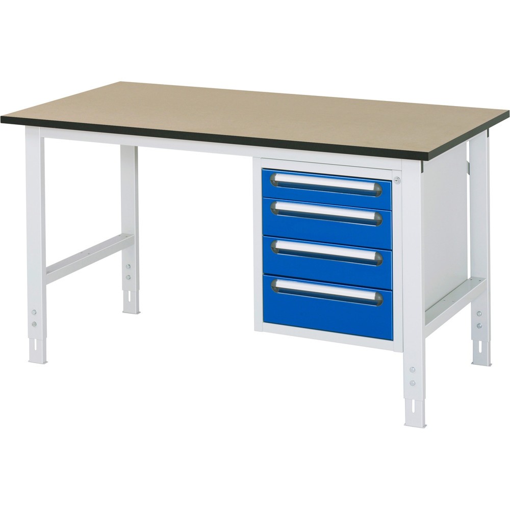 Obrázek produktu: Pracovní stůl RAU ve výškově nastavitelném provedení, řada TOM, VxŠxH 760-1080 x 1500 x 800 mm, 4 zásuvky, pracovní deska MDF
