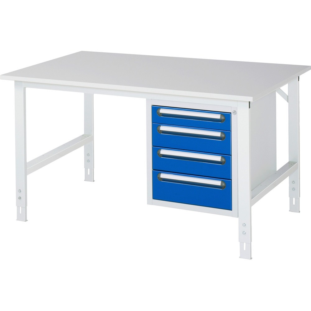 Číslo obrázku produktu 1: Pracovní stůl RAU ve výškově nastavitelném provedení, řada TOM, VxŠxH 760-1080 x 1500 x 1000 mm, 4 zásuvky, pracovní deska s melaminovým povrchem