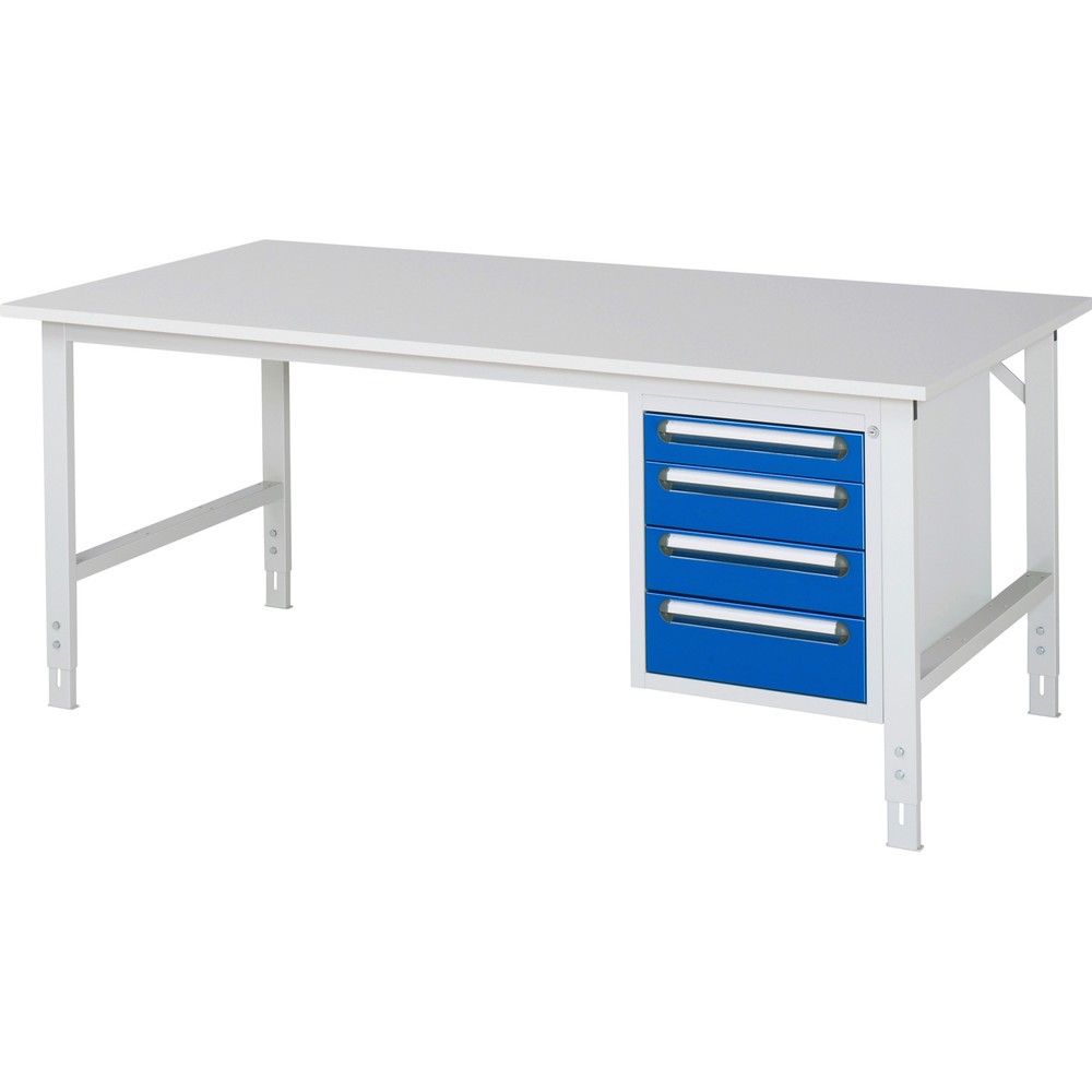 Číslo obrázku produktu 1: Pracovní stůl RAU ve výškově nastavitelném provedení, řada TOM, VxŠxH 760-1080 x 2500 x 1000 mm, 4 zásuvky, pracovní deska s melaminovým povrchem