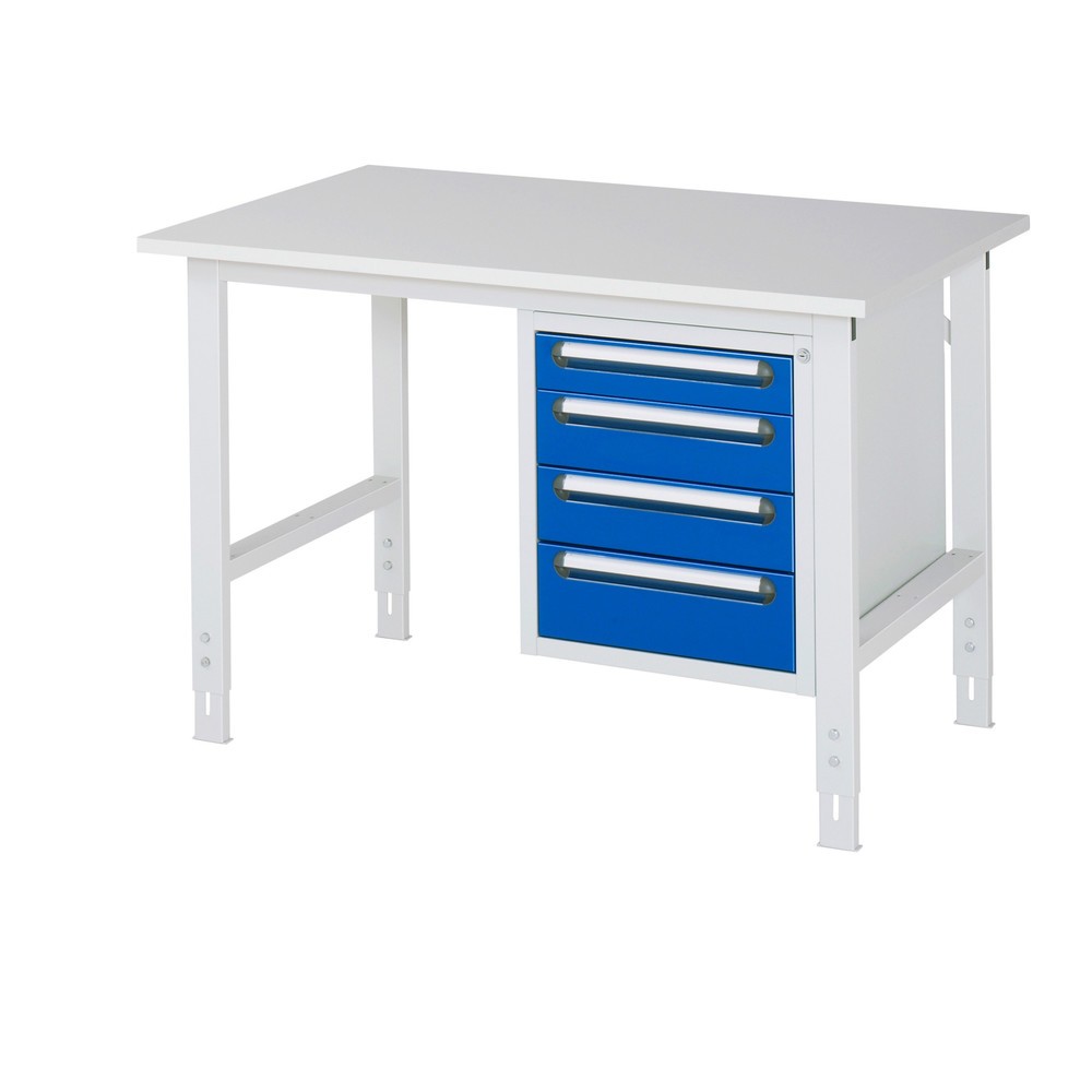 Číslo obrázku produktu 1: Pracovní stůl RAU ve výškově nastavitelném provedení, řada TOM, VxŠxH 760-1080 x 1250 x 800 mm, 4 zásuvky, pracovní deska s melaminovým povrchem