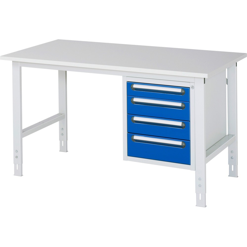 Obrázek produktu: Pracovní stůl RAU ve výškově nastavitelném provedení, řada TOM, VxŠxH 760-1080 x 1500 x 800 mm, 4 zásuvky, pracovní deska s melaminovým povrchem