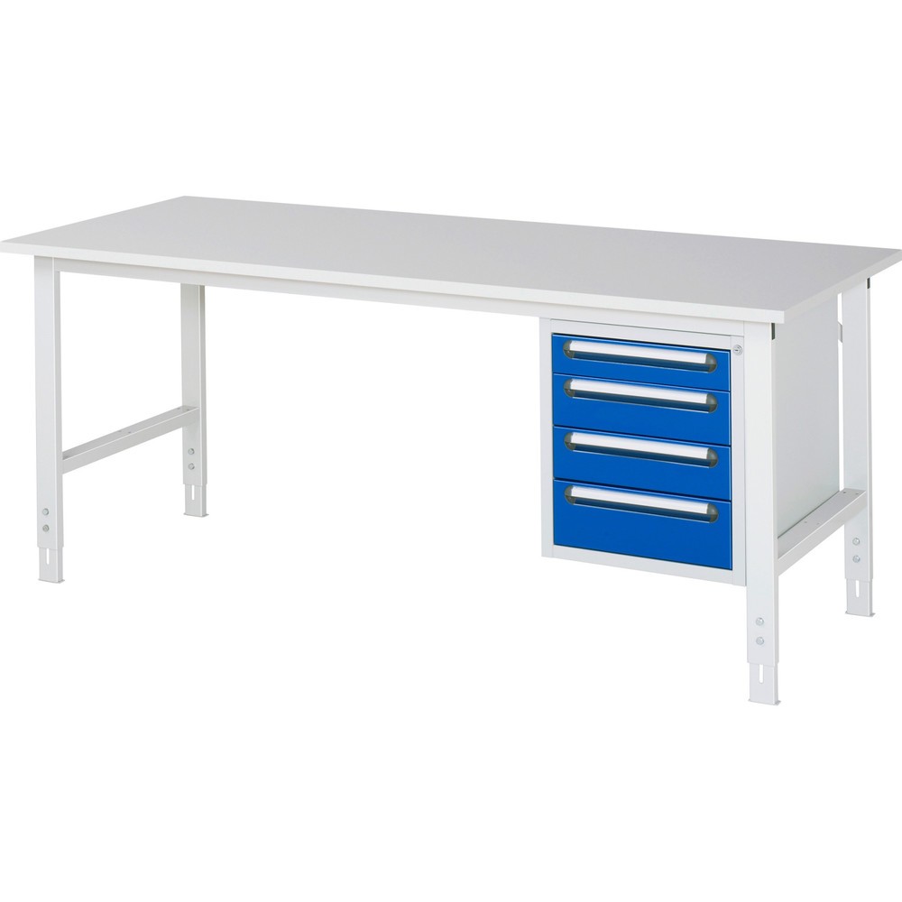 Obrázek produktu: Pracovní stůl RAU ve výškově nastavitelném provedení, řada TOM, VxŠxH 760-1080 x 2500 x 800 mm, 4 zásuvky, pracovní deska s melaminovým povrchem