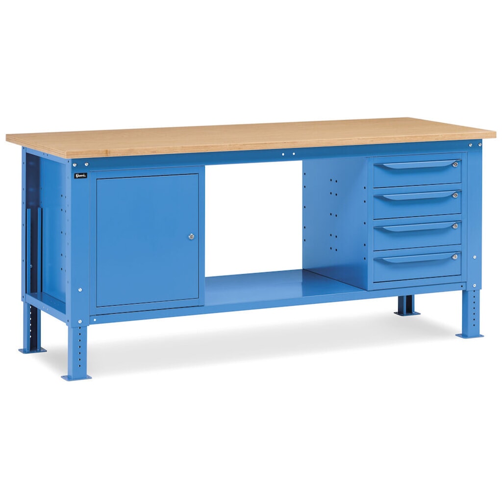 Pracovní stůl Fami, konstrukční výška kově nastavitelný, 4 zásuvky a 1 skříň, nosnost 1 000 kg, VxŠxH 740-1,110 x 2 000 x 750 mm, RAL 5012 světle modrá Číslo obrázku produktu 8: Pracovní stůl Fami, konstrukční výška kově nastavitelný, 4 zásuvky a 1 skříň, nosnost 1 000 kg, VxŠxH 740-1,110 x 2 000 x 750 mm, RAL 5012 světle modrá