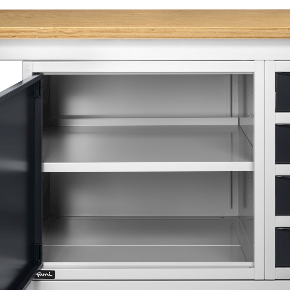 Číslo obrázku produktu 12: Pracovní stůl Fami, konstrukční výška kově nastavitelný, 4 zásuvky a 1 skříň, nosnost 1.000 kg, VxŠxH 740-1,110 x 1 500 x 750 mm, RAL 7035 světle šedá/RAL 7016 antracitová šedá