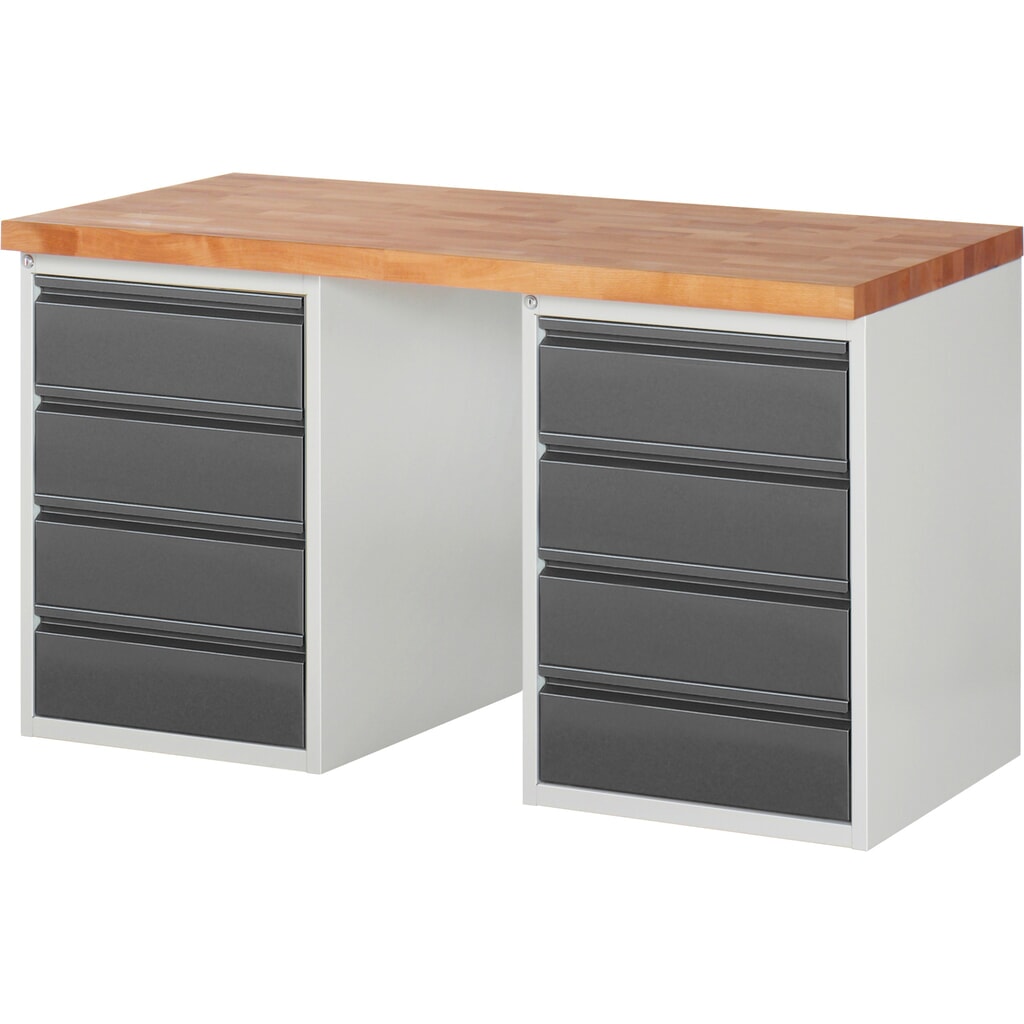 Obrázek produktu: Pracovní stůl Steinbock® se 2x 4 zásuvkami, V×Š×H 840 × 1500 × 700 mm, RAL 7035/7016