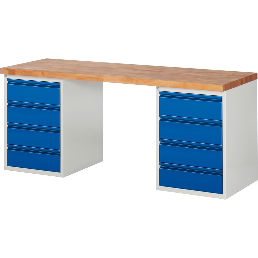 Obrázek produktu: Pracovní stůl Steinbock® se 2x 4 zásuvkami, V×Š×H 840 × 2000 × 700 mm, RAL 7035/5010