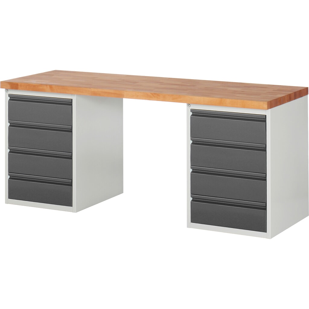 Obrázek produktu: Pracovní stůl Steinbock® se 2x 4 zásuvkami, V×Š×H 840 × 2000 × 700 mm, RAL 7035/7016