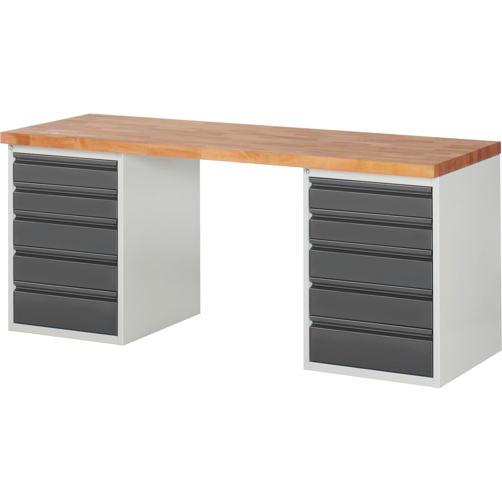 Obrázek produktu: Pracovní stůl Steinbock® se 2x 5 zásuvkami, V×Š×H 840 × 2000 × 700 mm, RAL 7035/7016