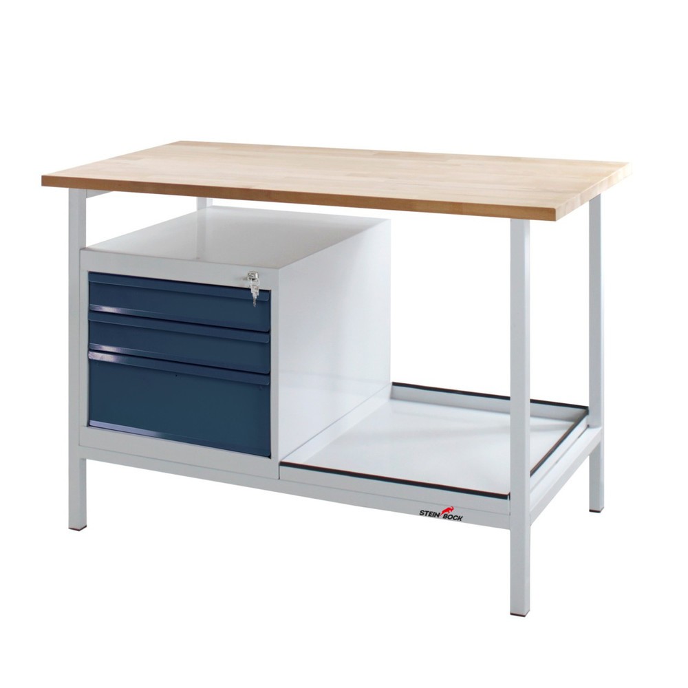 Obrázek produktu: Pracovní stůl Steinbock® Cube, 3 zásuvky, nosnost 300 kg, V×Š×H 825 × 1200 × 600 mm, RAL 7035/7016