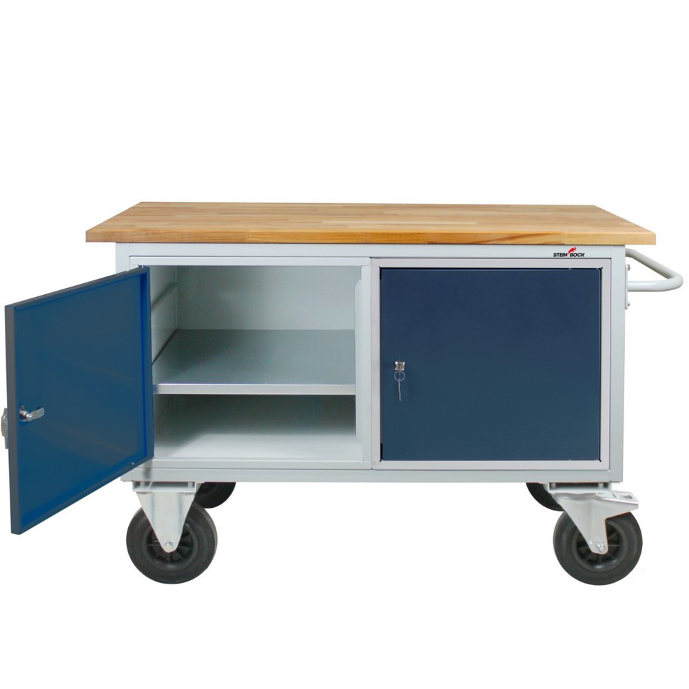 Číslo obrázku produktu 6: Pracovní stůl Steinbock® Motion, pojízdný, se 2 dvířky, nosnost 500 kg, V×Š×H 827 × 1300 × 600 mm, RAL 7035/7016