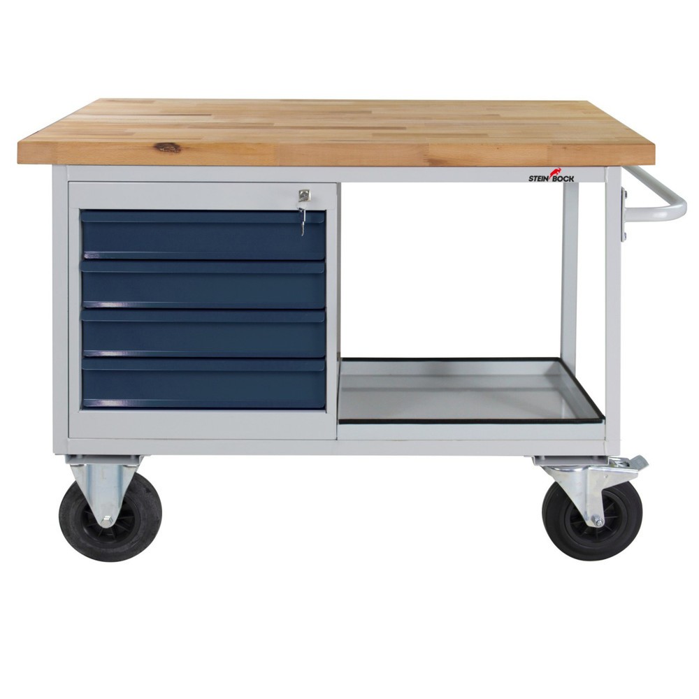 Číslo obrázku produktu 1: Pracovní stůl Steinbock® Motion, pojízdný, se 4 zásuvkami, nosnost 500 kg, V×Š×H 827 × 1300 × 600 mm, RAL 7035/7016