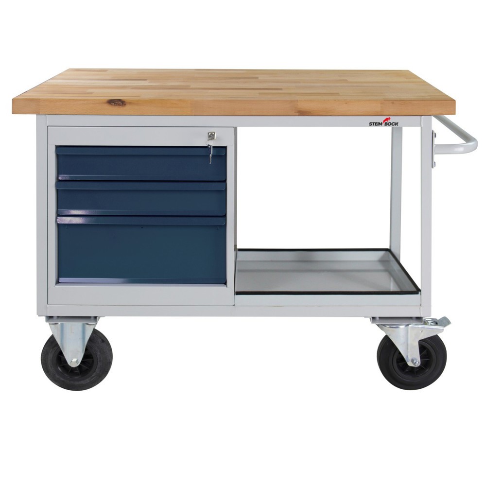 Číslo obrázku produktu 1: Pracovní stůl Steinbock® Motion, pojízdný, se 3 zásuvkami, nosnost 500 kg, V×Š×H 827 × 1300 × 600 mm, RAL 7035/7016