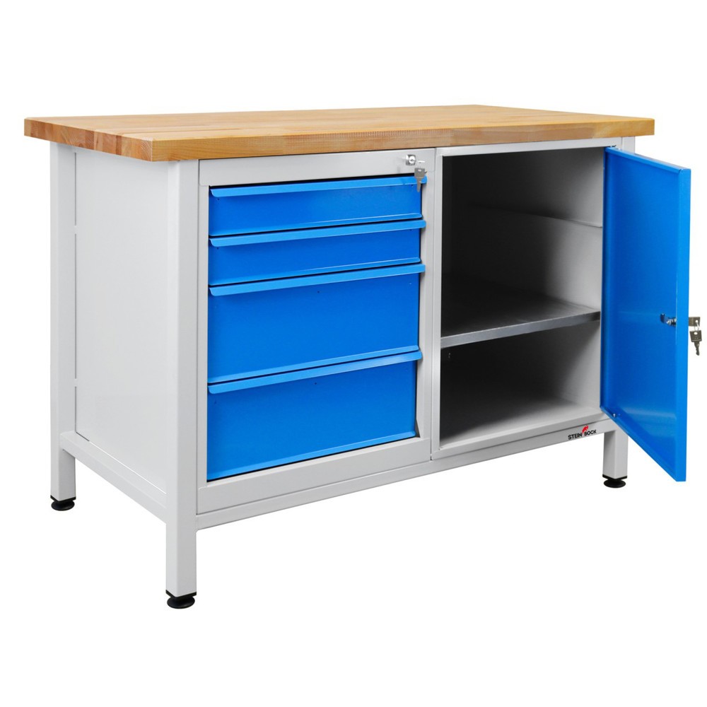 Číslo obrázku produktu 1: Pracovní stůl Steinbock® Premium, 4 zásuvky, 1 dvířka, nosnost 300 kg, V×Š×H 840 × 1200 × 600 mm, RAL 7035/5012