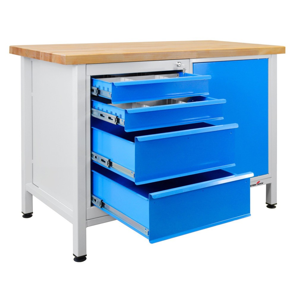 Číslo obrázku produktu 5: Pracovní stůl Steinbock® Premium, 4 zásuvky, 1 dvířka, nosnost 300 kg, V×Š×H 840 × 1200 × 600 mm, RAL 7035/5012