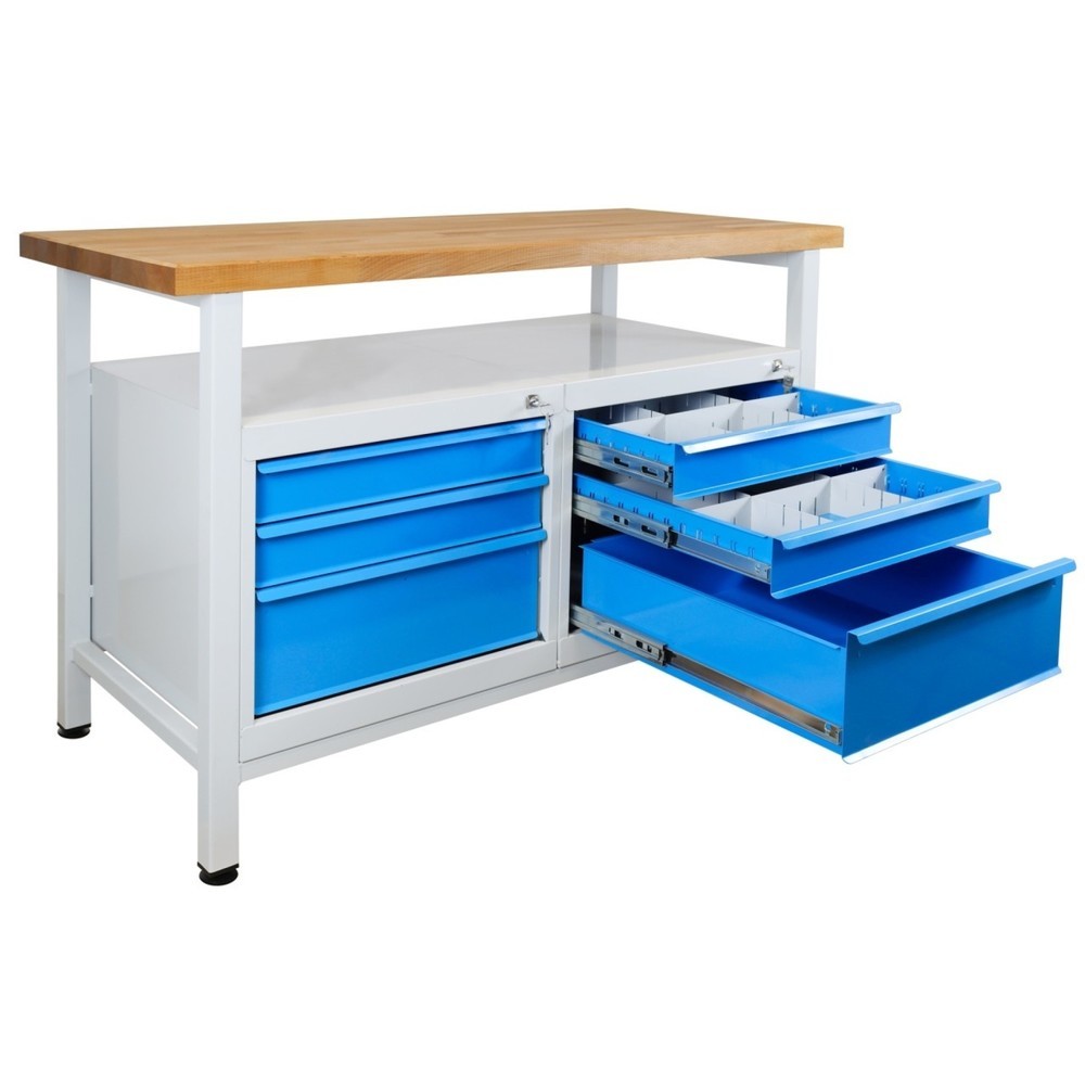 Číslo obrázku produktu 1: Pracovní stůl Steinbock® Premium, 1 odkládací plocha, 6 zásuvek, nosnost 300 kg, V×Š×H 840 × 1200 × 600 mm, RAL 7035/5012