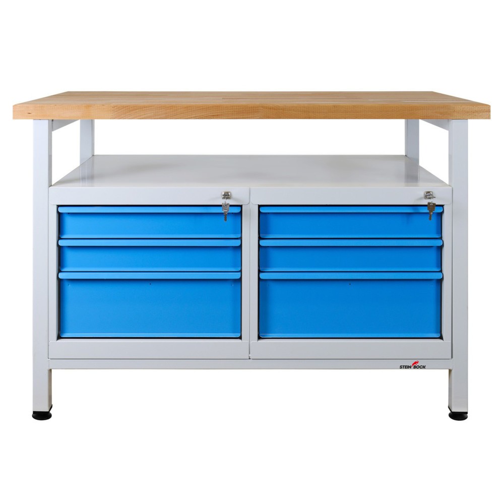 Číslo obrázku produktu 5: Pracovní stůl Steinbock® Premium, 1 odkládací plocha, 6 zásuvek, nosnost 300 kg, V×Š×H 840 × 1200 × 600 mm, RAL 7035/5012