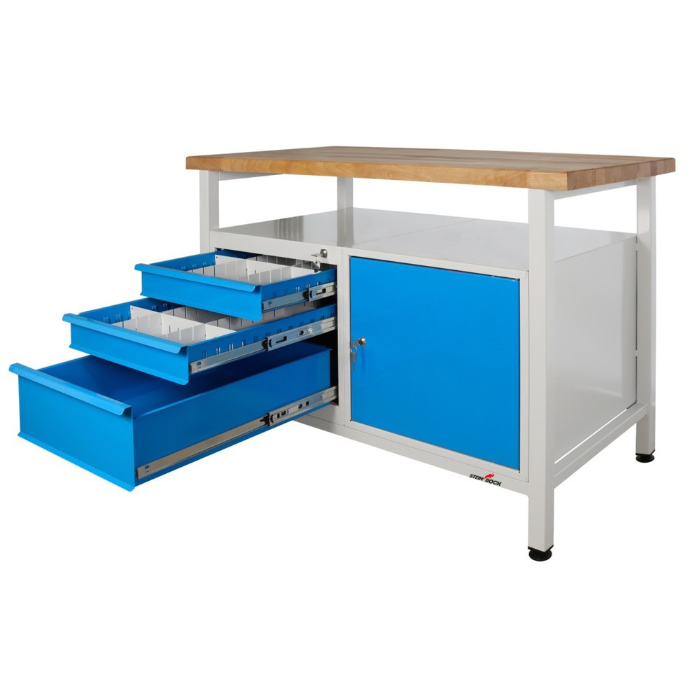Číslo obrázku produktu 4: Pracovní stůl Steinbock® Premium, 1 odkládací plocha, 3 zásuvky, 1 dvířka, nosnost 300 kg, V×Š×H 840 × 1200 × 600 mm, RAL 7035/5012
