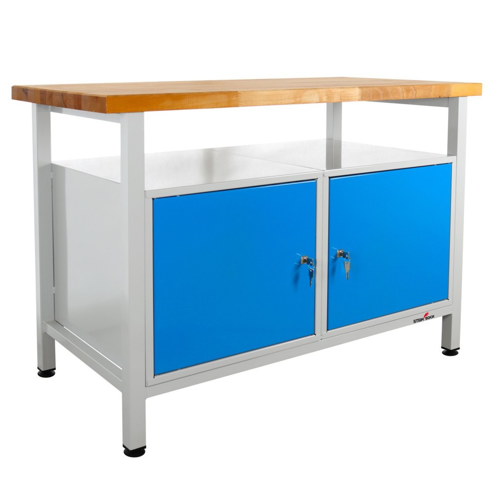Číslo obrázku produktu 1: Pracovní stůl Steinbock® Premium, 1 odkládací plocha, 2 dvířka, nosnost 300 kg, V×Š×H 840 × 1200 × 600 mm, RAL 7035/5012
